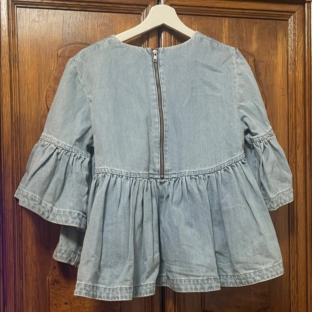 ASOS Design Denim Ruffle Blouse - Picture 2 of 2